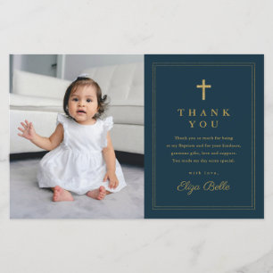 Papier Budget Elegant Gold Cross Photo Baptism Merci