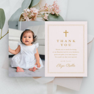 Papier Budget Elegant Gold Cross Photo Baptism Merci