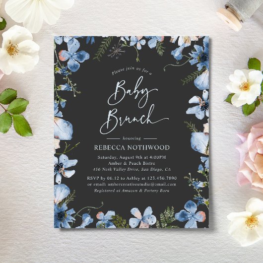 Papier Budget Elegant Grey Blue Baby Brunch Invitation