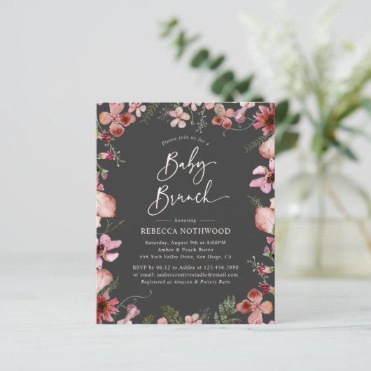 Papier Budget Élégant Gris Pêche Bébé Brunch Invitation (Debout devant)