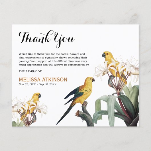 Papier Budget Elegant Jaune oiseaux Merci funéraire (Devant)