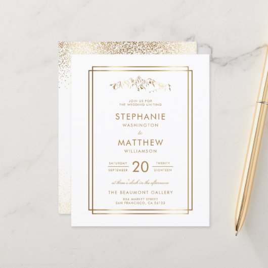 Papier Budget élégant Mariage White & Gold Mountain (Devant/Arrière en situation)