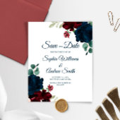 Papier BUDGET Élégant Marsala & Navy Floral Save The Date