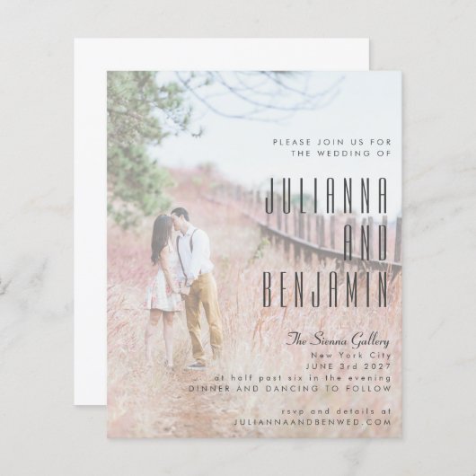 Papier Budget Élégant Moderne Photo Overlay Mariage Invit (Devant / Derrière)