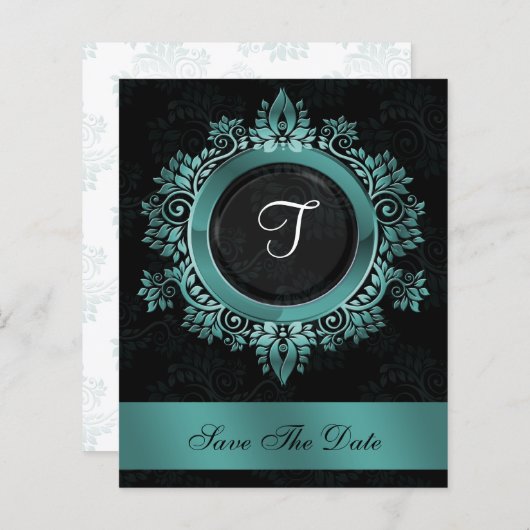 Papier Budget Elegant Monogram Aqua enregistrer la date (Devant / Derrière)