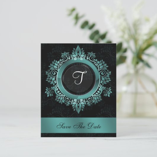 Papier Budget Elegant Monogram Aqua enregistrer la date (Debout devant)