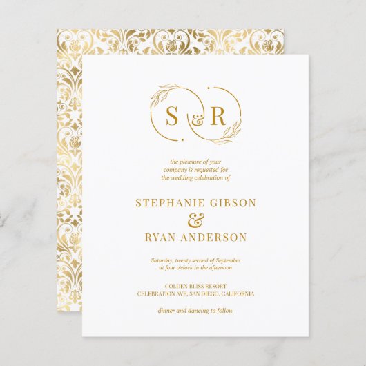 Papier Budget Élégant Monogramme Or Script Mariage modern (Devant / Derrière)