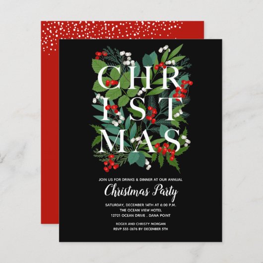 Papier Budget Élégant Noël vert Invitations (Devant / Derrière)