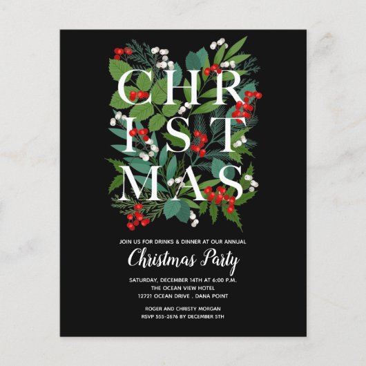 Papier Budget Élégant Noël vert Invitations (Devant)