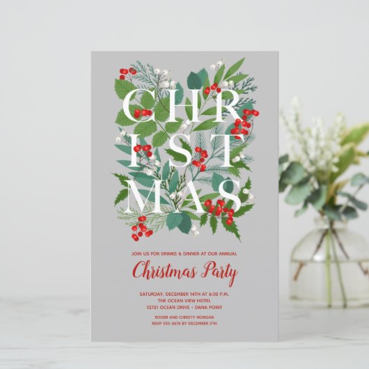 Papier Budget Élégant Noël vert Invitations (Debout devant)