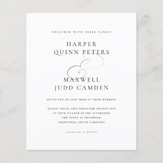 Papier Budget Elegant noir et blanc Faire-part de mariage (Devant)