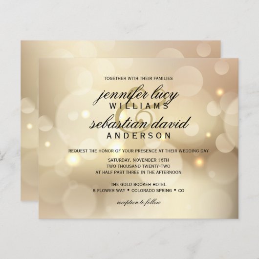 Papier BUDGET Élégant or Bokeh Light Chic Mariage (Devant / Derrière)