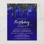 Papier Budget Élégant Paillettes Bleu Noir Coulures Anniv (Devant)