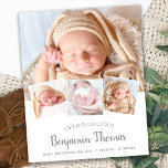 Papier Budget Elegant Photo Collage de bébé Merci de nais<br><div class="desc">Annoncez votre nouveau bébé à vos amis et à votre famille avec ces cartes de collage photo élégantes et modernes. Customisez avec 4 de vos photos préférées, et personnalisez avec le nom, la date de naissance, les statistiques de naissance. DROIT D'AUTEUR © 2020 Judy Burrows, Black Dog Art - Tous...</div>