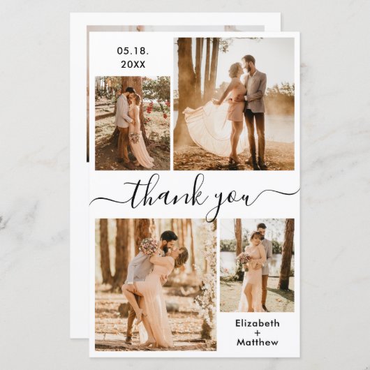 Papier Budget Elegant Photo Collage Mariage Merci (Devant / Derrière)