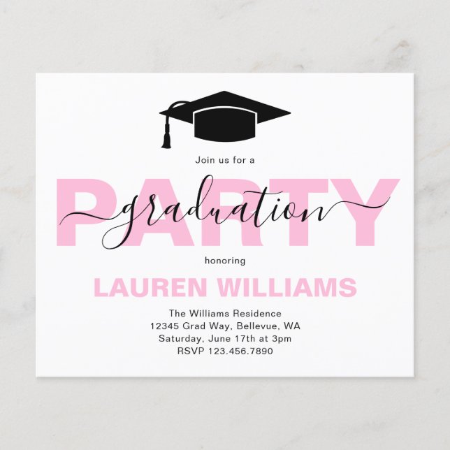 Papier Budget Élégant Pink Graduation Party Invitation (Devant)