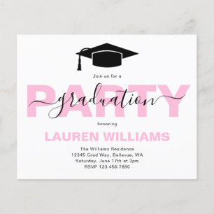 Papier Budget Élégant Pink Graduation Party Invitation