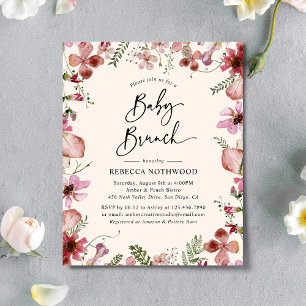 Papier Budget Élégant rose Floral Baby Brunch Invitation