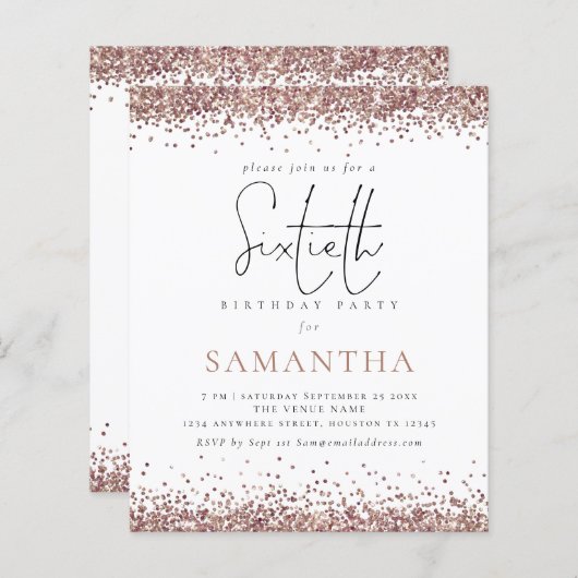Papier Budget Elegant Rose Gold Parties scintillant 60e I (Devant / Derrière)