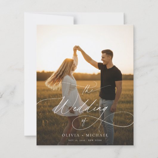 Papier Budget Élégant Script Boho Photo Wedding Invite (Devant)