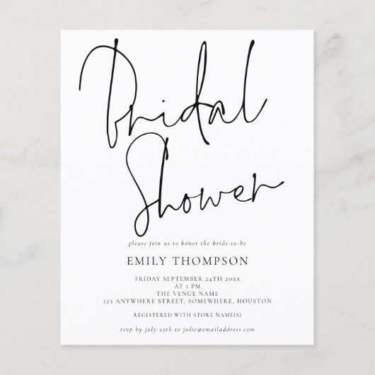 Papier Budget Élégant Script Bridal Shower Invitation (Devant)