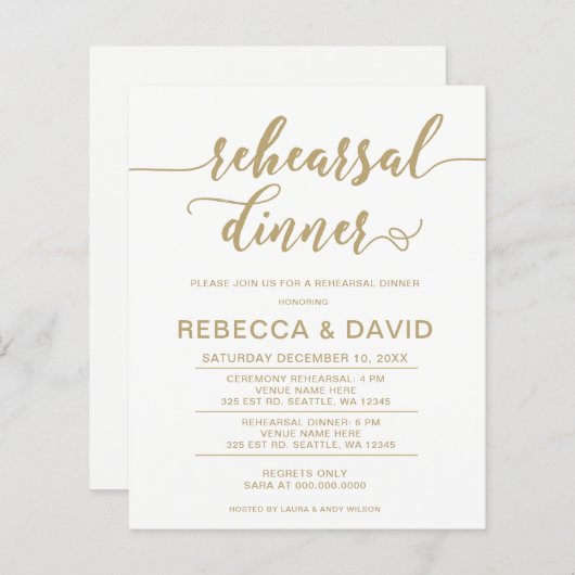 Papier Budget Élégant Script de répétition Dîner Invitati (Devant / Derrière)