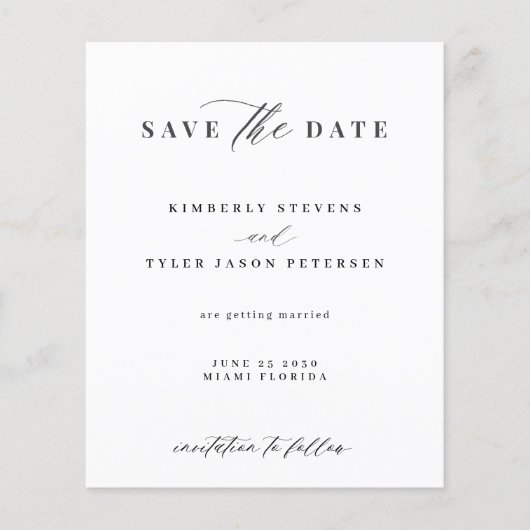 Papier Budget élégant script mariage simple enregistrer l (Devant)