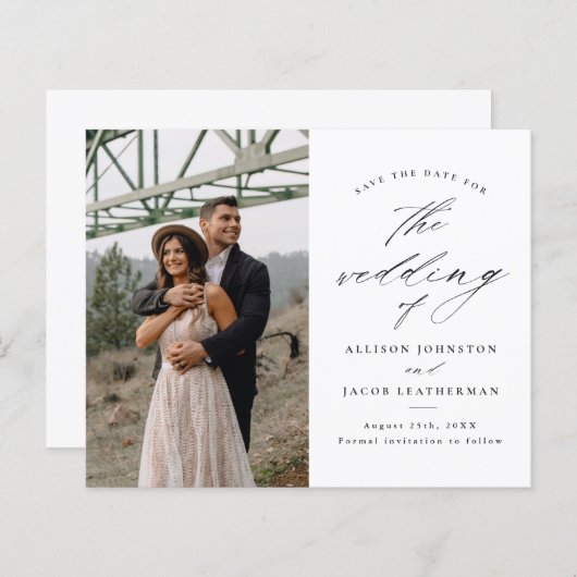 Papier Budget Élégant Script Photo Mariage Enregistrer La (Devant / Derrière)