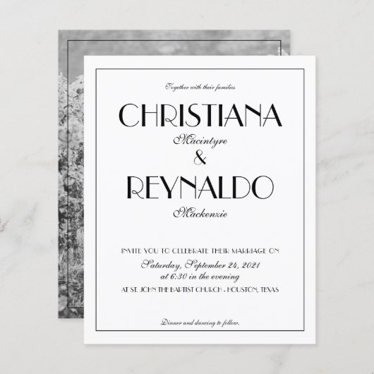 Papier BUDGET Élégante typographie Art Déco Mariage photo (Devant / Derrière)