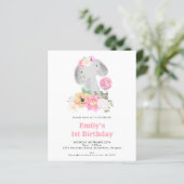 Papier Budget Elephant 1er anniversaire Pink Party Invita (Debout devant)