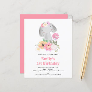 Papier Budget Elephant 1er anniversaire Pink Party Invita