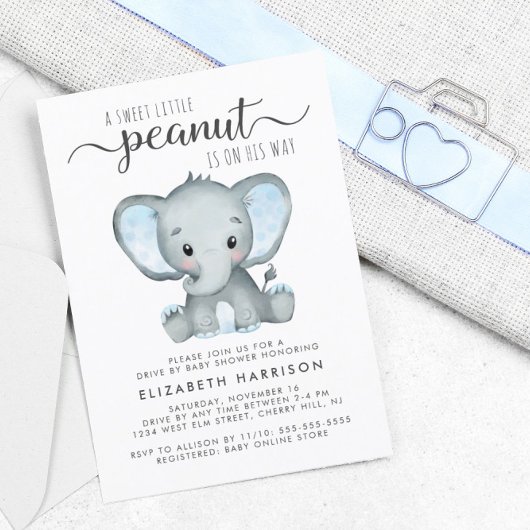 Papier Budget Elephant Baby Boy Drive Par Douche Invitati