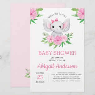 Papier BUDGET Elephant Baby shower Floral Invitation
