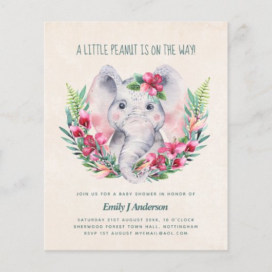 Papier BUDGET Elephant Baby shower Invitation Safari (Devant)