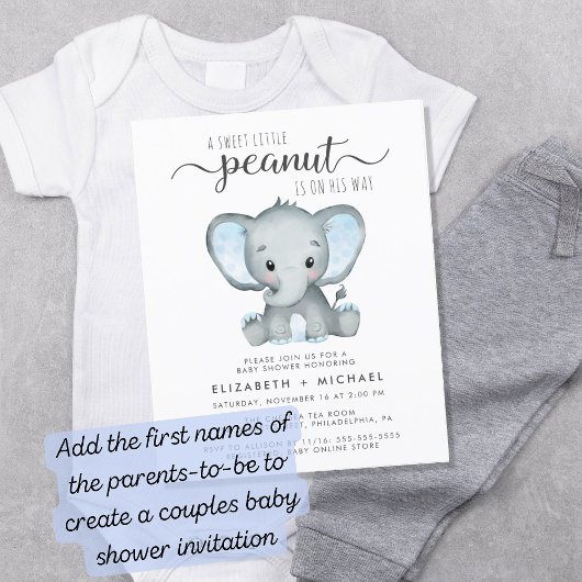 Papier Budget Elephant Blue Baby Boy Shower Invitation