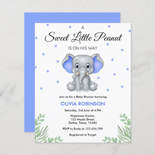 Papier Budget Elephant Blue Boy Baby shower Invitation