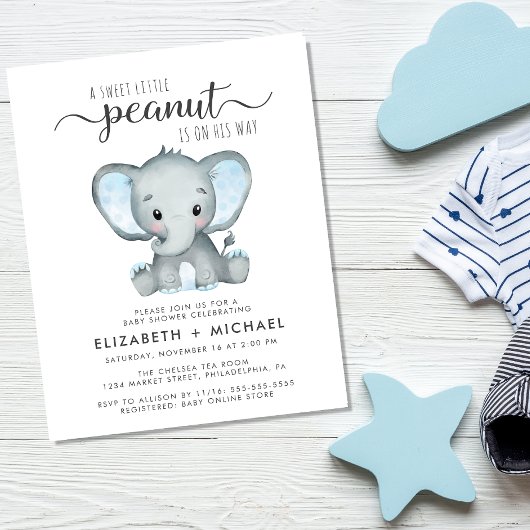 Papier Budget Elephant Couples Baby Boy Shower Invitation