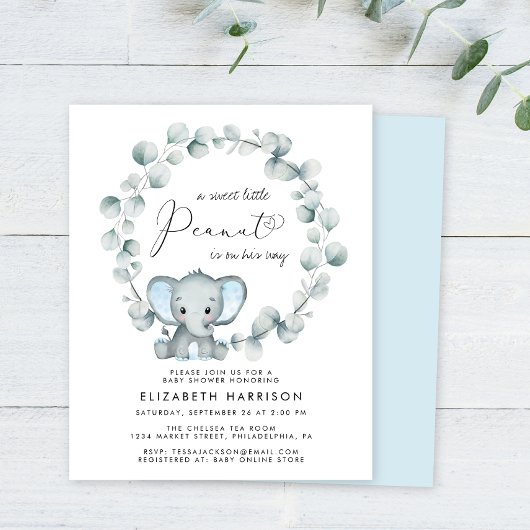 Papier Budget Elephant Eucalyptus Baby Boy Shower Invitat