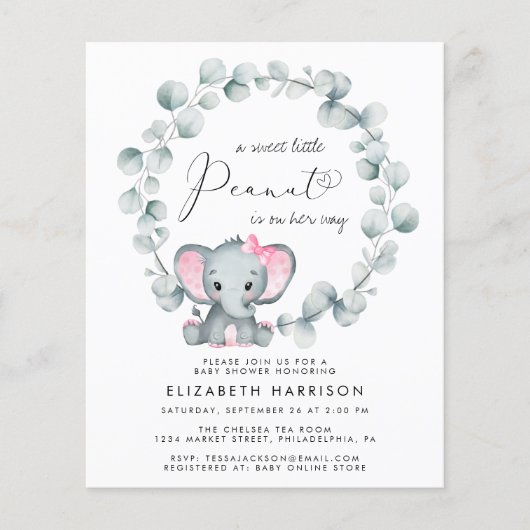 Papier Budget Eléphant Eucalyptus Invitation Baby shower  (Devant)