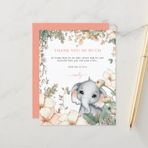Papier Budget Elephant Floral Coral Baby shower Merci