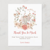 Papier Budget Eléphant Floral Pêche Baby shower Merci (Devant)