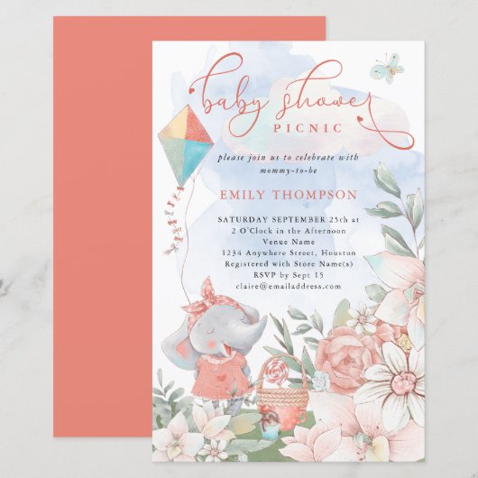 Papier Budget Elephant Florals Baby shower Pique-nique In (Devant / Derrière)