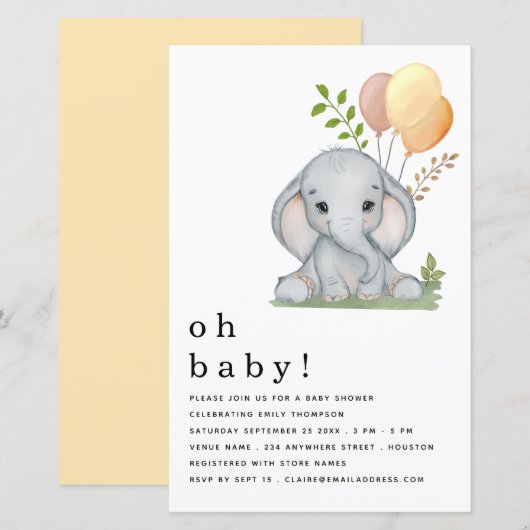 Papier Budget Elephant Girl Baby shower garçon Invitation (Devant / Derrière)