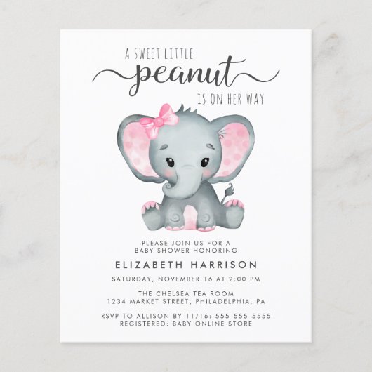 Papier Budget Elephant rose bébé fille douche Invitation (Devant)