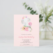 Papier Budget Elephant Rose Girl 1er anniversaire Invitat (Debout devant)