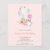 Papier Budget Elephant Rose Girl 1er anniversaire Invitat (Devant)