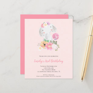 Papier Budget Elephant Rose Girl 2e Invitation anniversai