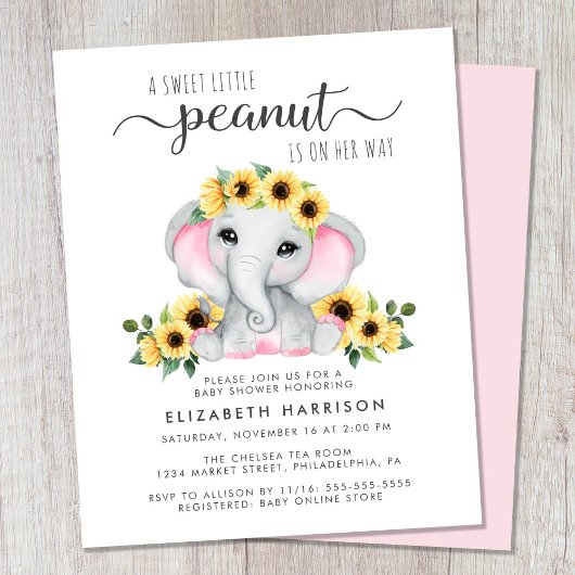 Papier Budget Elephant Sunflowers Baby Girl Douche