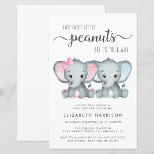 Papier Budget Elephant Twin Boy Girl Baby shower Invitati