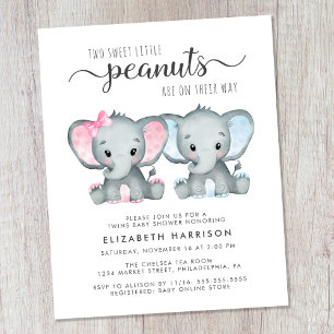 Papier Budget Elephant Twin Boy Girl Baby shower Invitati